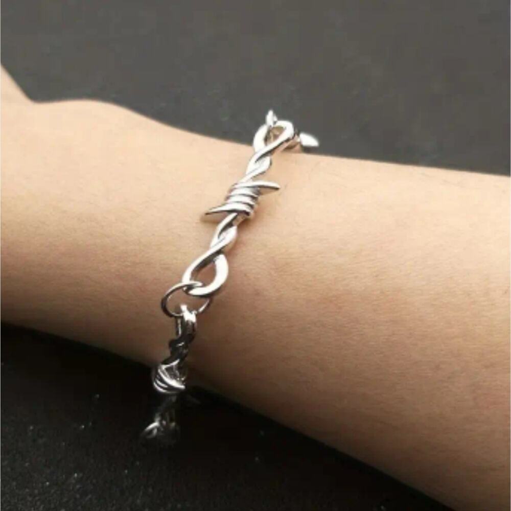 Barbed wire silver tone bracelet